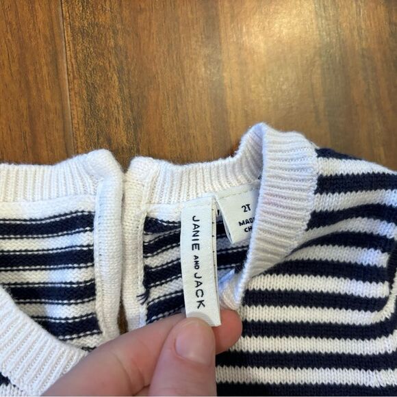 Janie & Jack white/navy stripe embroidered cherries sweater - Picture 6 of 6